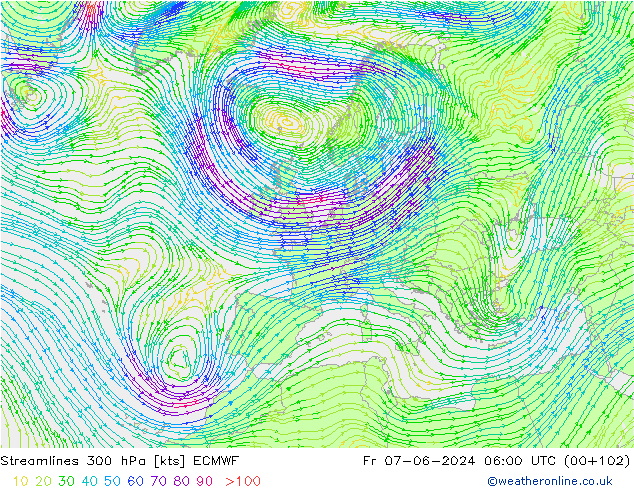 Stromlinien 300 hPa ECMWF Fr 07.06.2024 06 UTC