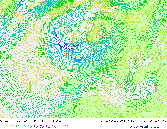 Linea di flusso 500 hPa ECMWF ven 07.06.2024 18 UTC