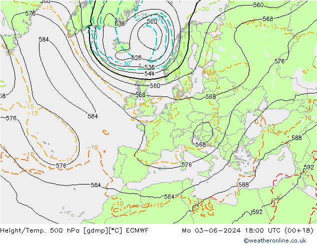 Z500/Regen(+SLP)/Z850 ECMWF ma 03.06.2024 18 UTC