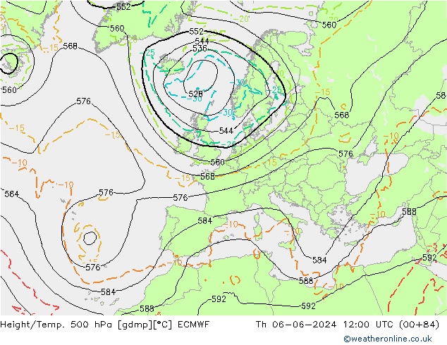 Z500/Rain (+SLP)/Z850 ECMWF Do 06.06.2024 12 UTC