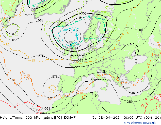 Z500/Rain (+SLP)/Z850 ECMWF sab 08.06.2024 00 UTC