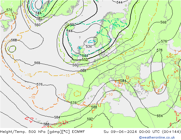 Z500/Rain (+SLP)/Z850 ECMWF Su 09.06.2024 00 UTC