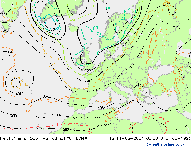 Z500/Rain (+SLP)/Z850 ECMWF Ter 11.06.2024 00 UTC