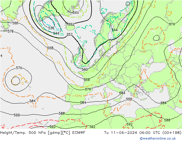 Z500/Rain (+SLP)/Z850 ECMWF Ter 11.06.2024 06 UTC