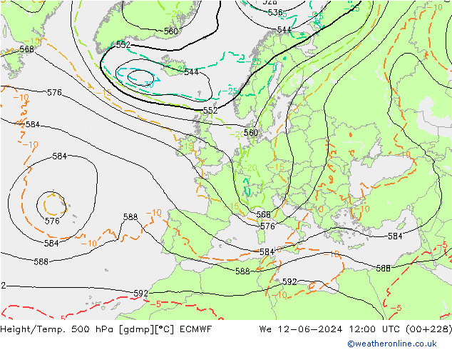 Hoogte/Temp. 500 hPa ECMWF wo 12.06.2024 12 UTC