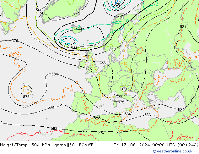Hoogte/Temp. 500 hPa ECMWF do 13.06.2024 00 UTC