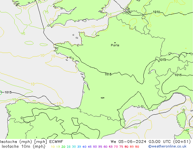 Izotacha (mph) ECMWF śro. 05.06.2024 03 UTC