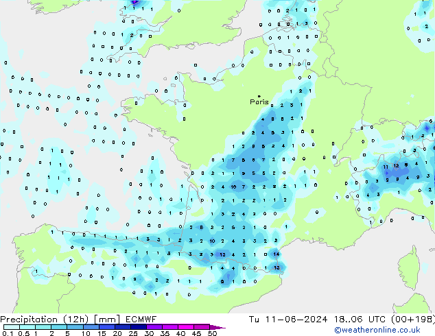 Yağış (12h) ECMWF Sa 11.06.2024 06 UTC