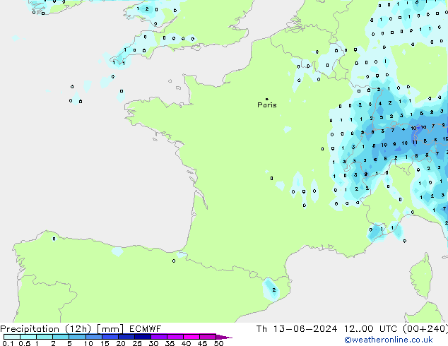 Précipitation (12h) ECMWF jeu 13.06.2024 00 UTC