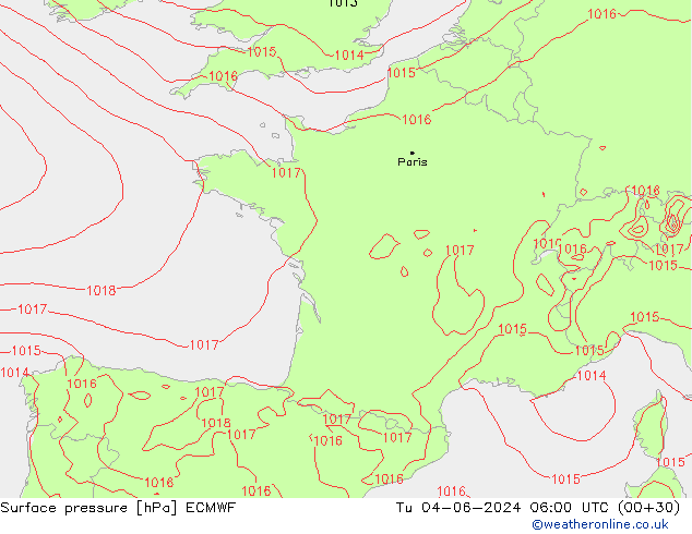 Pressione al suolo ECMWF mar 04.06.2024 06 UTC