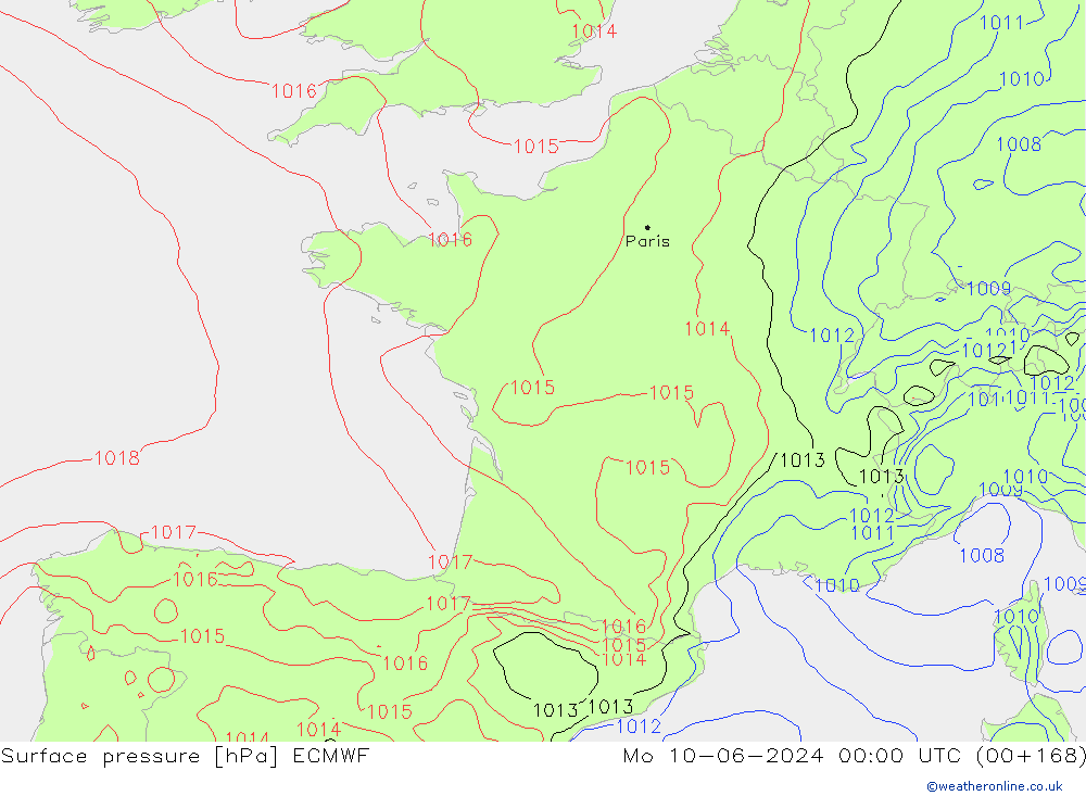 pressão do solo ECMWF Seg 10.06.2024 00 UTC