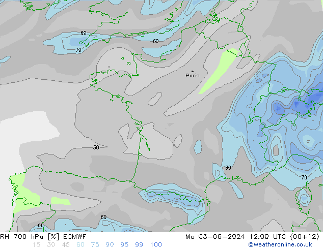 RH 700 hPa ECMWF Seg 03.06.2024 12 UTC