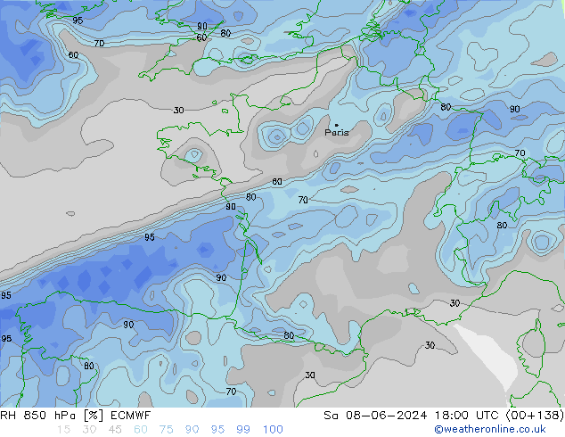 RH 850 hPa ECMWF Sa 08.06.2024 18 UTC