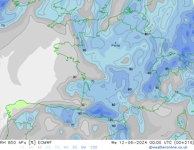 RH 850 hPa ECMWF We 12.06.2024 00 UTC