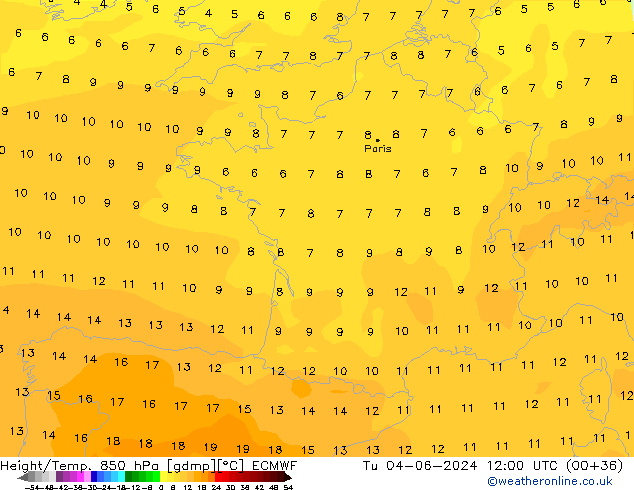 Z500/Rain (+SLP)/Z850 ECMWF Tu 04.06.2024 12 UTC