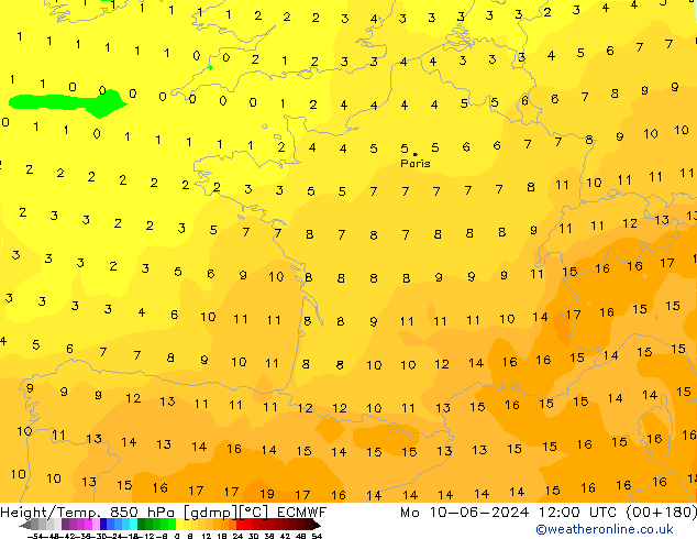 Height/Temp. 850 hPa ECMWF Mo 10.06.2024 12 UTC