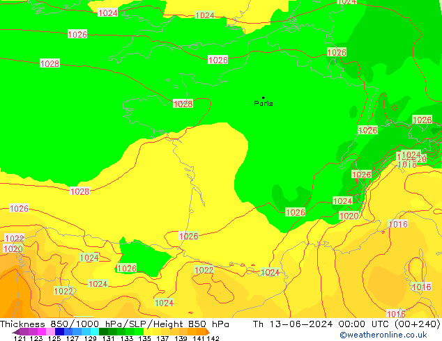 Schichtdicke 850-1000 hPa ECMWF Do 13.06.2024 00 UTC