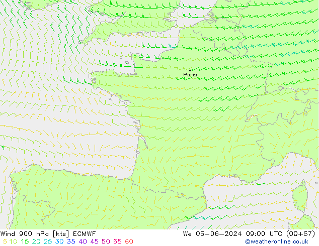 wiatr 900 hPa ECMWF śro. 05.06.2024 09 UTC