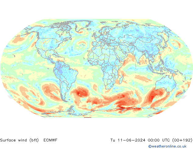 Vento 10 m (bft) ECMWF Ter 11.06.2024 00 UTC