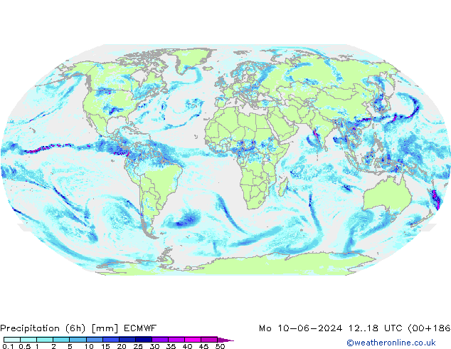 Precipitation (6h) ECMWF Mo 10.06.2024 18 UTC
