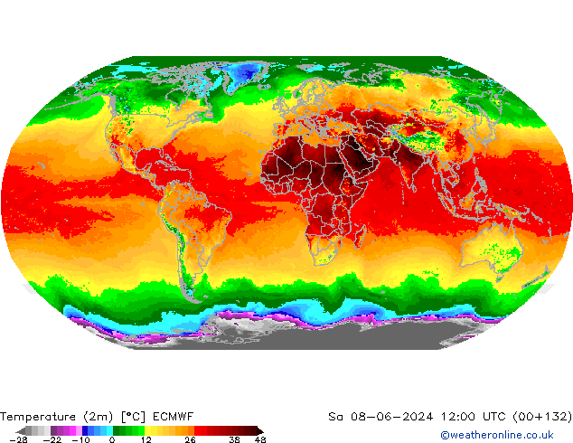 Temperaturkarte (2m) ECMWF Sa 08.06.2024 12 UTC