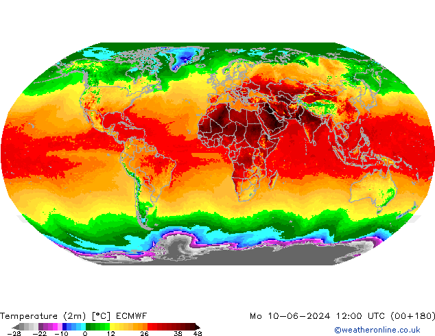 карта температуры ECMWF пн 10.06.2024 12 UTC