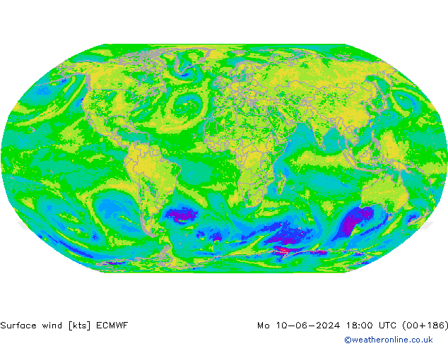 Prec 6h/Wind 10m/950 ECMWF пн 10.06.2024 18 UTC