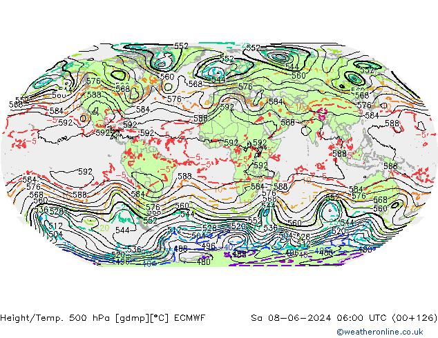 Height/Temp. 500 гПа ECMWF сб 08.06.2024 06 UTC