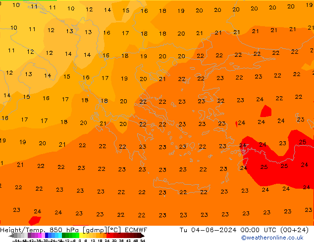 Height/Temp. 850 hPa ECMWF mar 04.06.2024 00 UTC