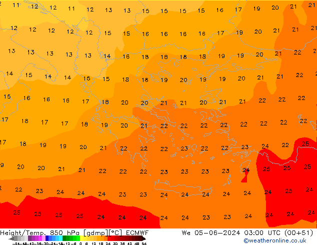 Height/Temp. 850 hPa ECMWF We 05.06.2024 03 UTC