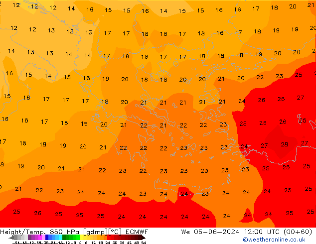 Z500/Yağmur (+YB)/Z850 ECMWF Çar 05.06.2024 12 UTC