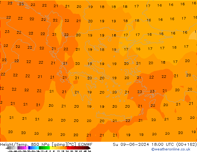 Height/Temp. 850 hPa ECMWF dom 09.06.2024 18 UTC