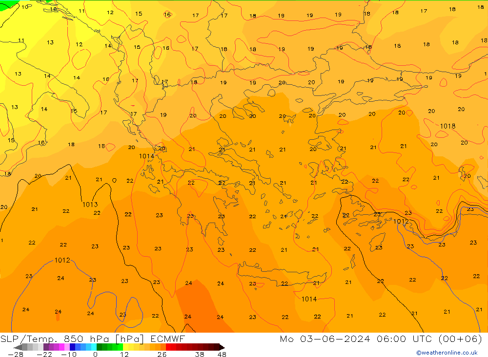 SLP/Temp. 850 hPa ECMWF lun 03.06.2024 06 UTC