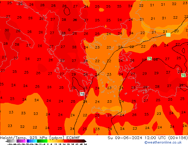 Height/Temp. 925 гПа ECMWF Вс 09.06.2024 12 UTC