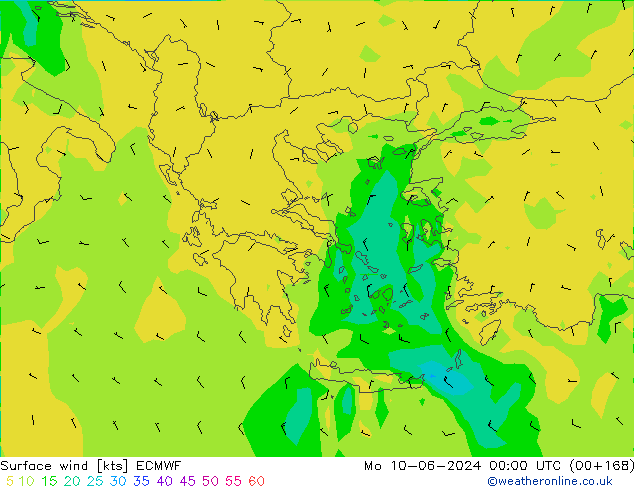 Rüzgar 10 m ECMWF Pzt 10.06.2024 00 UTC