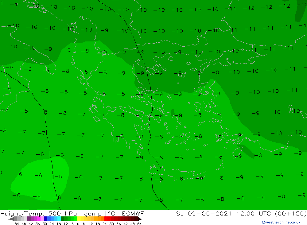 Z500/Rain (+SLP)/Z850 ECMWF Su 09.06.2024 12 UTC