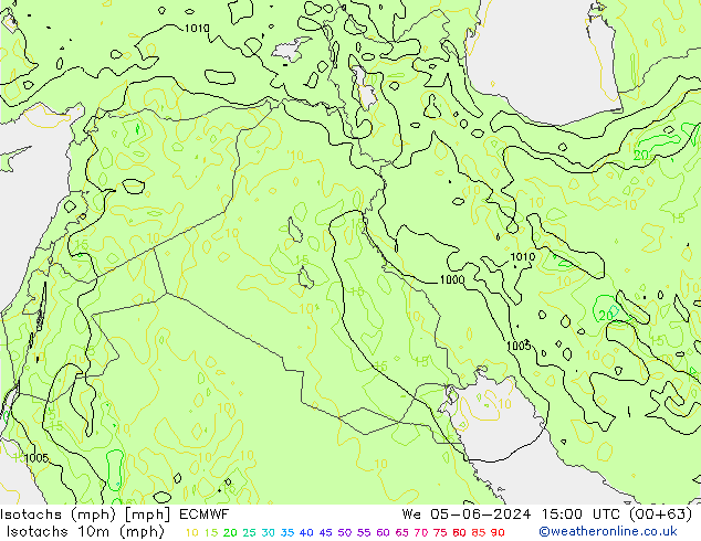 Isotachs (mph) ECMWF mer 05.06.2024 15 UTC