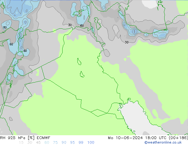 RH 925 hPa ECMWF pon. 10.06.2024 18 UTC