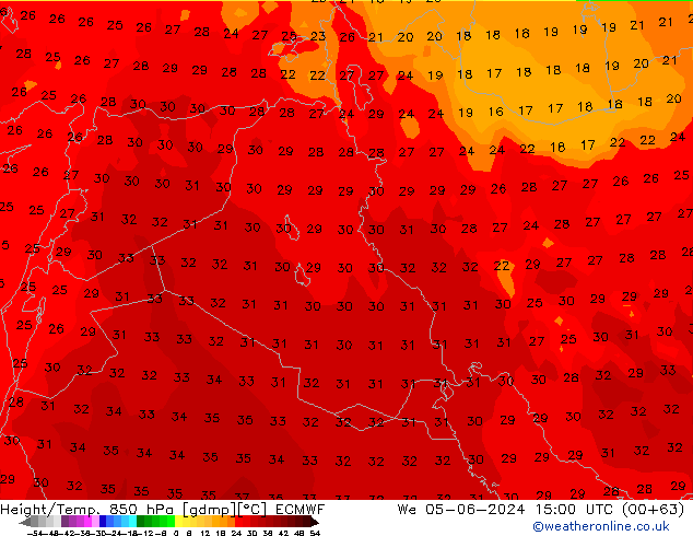 Height/Temp. 850 hPa ECMWF śro. 05.06.2024 15 UTC