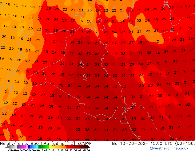 Height/Temp. 850 hPa ECMWF lun 10.06.2024 18 UTC