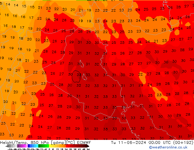 Height/Temp. 850 hPa ECMWF Ter 11.06.2024 00 UTC