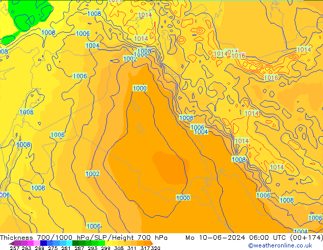 Thck 700-1000 hPa ECMWF Po 10.06.2024 06 UTC