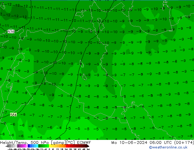 Z500/Rain (+SLP)/Z850 ECMWF пн 10.06.2024 06 UTC