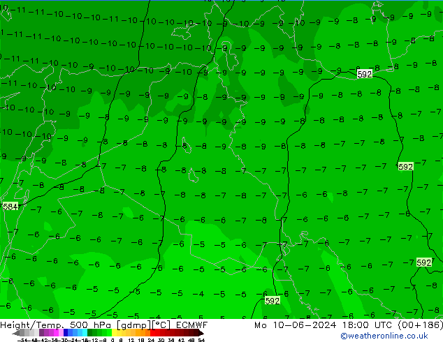 Height/Temp. 500 hPa ECMWF Mo 10.06.2024 18 UTC