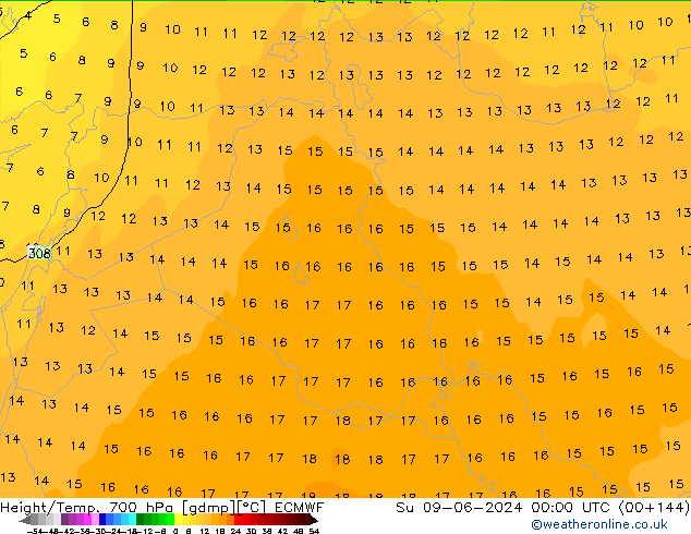 Height/Temp. 700 hPa ECMWF Su 09.06.2024 00 UTC