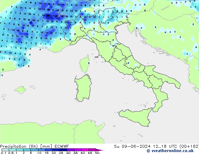 Yağış (6h) ECMWF Paz 09.06.2024 18 UTC