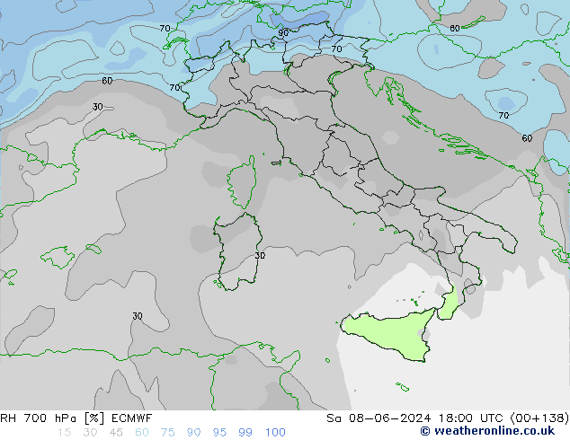 RH 700 hPa ECMWF Sa 08.06.2024 18 UTC