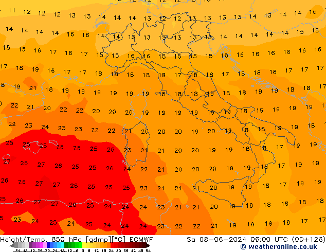 Height/Temp. 850 hPa ECMWF So 08.06.2024 06 UTC