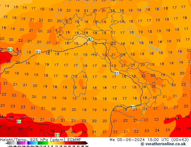 Height/Temp. 925 hPa ECMWF mer 05.06.2024 15 UTC