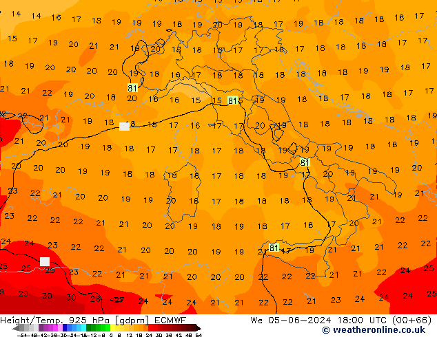 Height/Temp. 925 hPa ECMWF Mi 05.06.2024 18 UTC